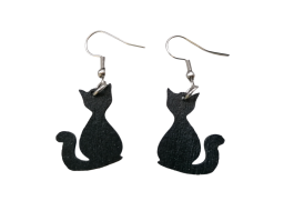 Kissa korvakorut musta | Puiset korvakorut | Korvakorut netistä Auros Design