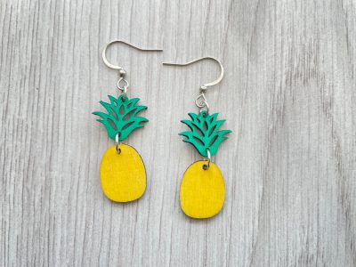 Ananas korvakorut vihreä keltainen | Puiset korvakorut | Korvakorut netistä Auros Design