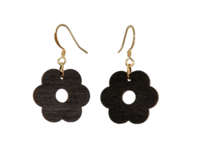 Kauniit pienet mustat kukka korvakorut | Puiset korvakorut | Korvakorut netistä Auros Design