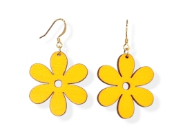 Keltaiset kukkakorvakorut | Puiset korvakorut | Korvakorut netistä Auros Design